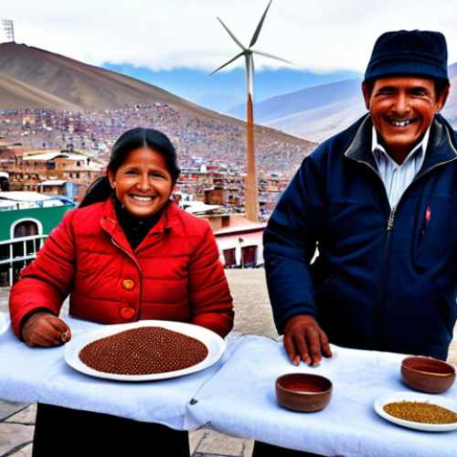 Home 20 Bolivian Economic Diversification**
"A vibrant marketplace in La Paz, Bolivia, showcasing diverse local goods: quinoa, coffee, and textiles. In the background, modern wind turbines are visible. Professional photo, bright and colorful, showcasing economic diversification. The people are smiling and fully clothed in traditional Andean attire. Safe for work, appropriate content, fully clothed, professional, family-friendly, perfect anatomy, correct proportions, natural pose, well-formed hands, proper finger count, natural body proportions."
**