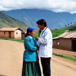 Rural Health Access**

A fully clothed Bolivian doctor in modest clothing, consulting with a traditionally dressed woman in a rural village. Background shows simple houses and mountains. Safe for work, appropriate content, perfect anatomy, natural pose, professional, high quality.

**