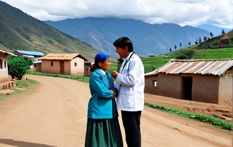 Rural Health Access**

A fully clothed Bolivian doctor in modest clothing, consulting with a traditionally dressed woman in a rural village. Background shows simple houses and mountains. Safe for work, appropriate content, perfect anatomy, natural pose, professional, high quality.

**