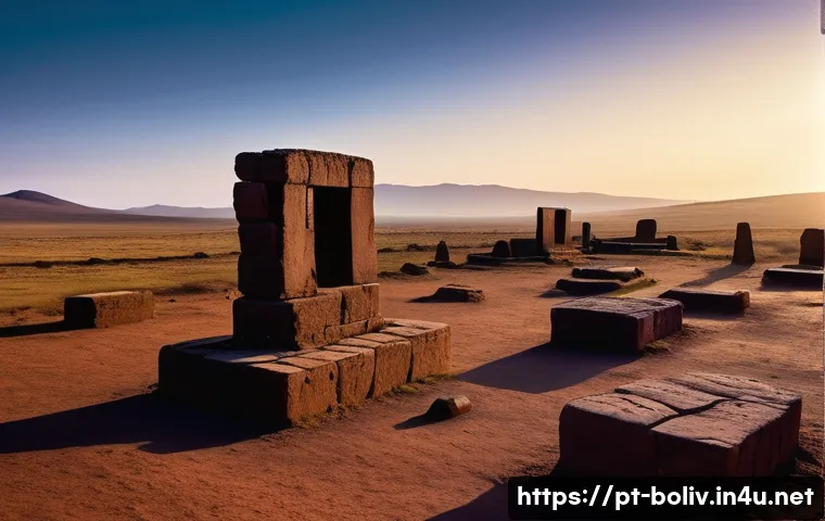 볼리비아의 미스터리한 장소 - **Prompt Title: Ancient Enigma of Puma Punku**
    **Prompt:** A wide-angle shot capturing the ruins...